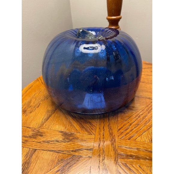 Glass Pumpkin Transparent Cobalt Blue - Hand Blown Glass - Picture 7 of 8